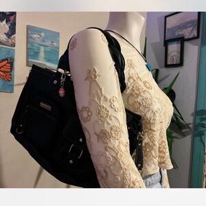 Rosetti Textured Black Shoulder Bag